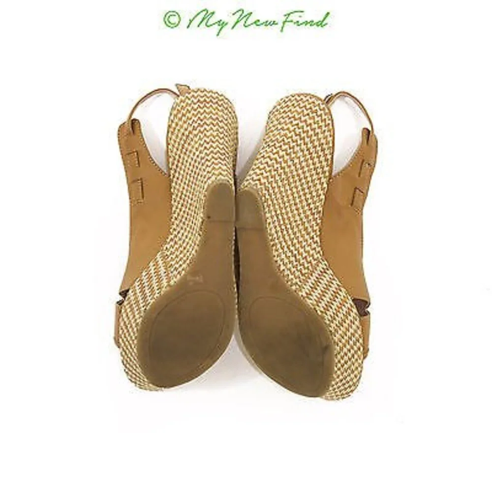 Sole Society Wedge Espadrille Sandals 8 B Slingback Shoes Brown Striped EUC FA-2